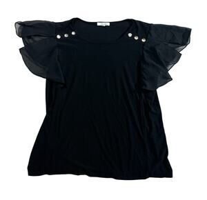 89th + Madison Women’s M Black Ruffle Chiffon Sleeve Studded Blouse Top